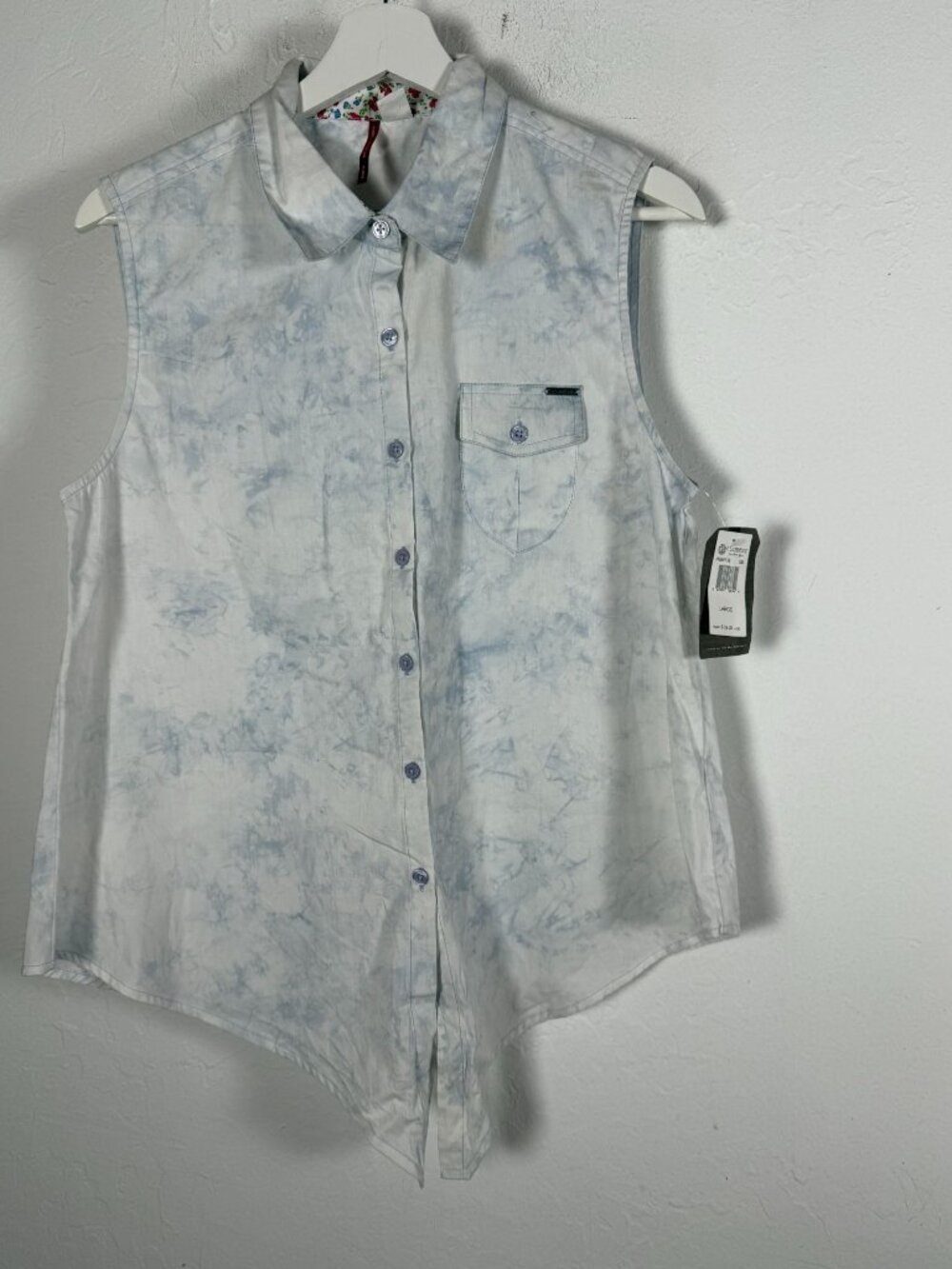 Element Cloud Tie Dye Sleeveless Button Down Shirt Front Tie Hem Top Large New